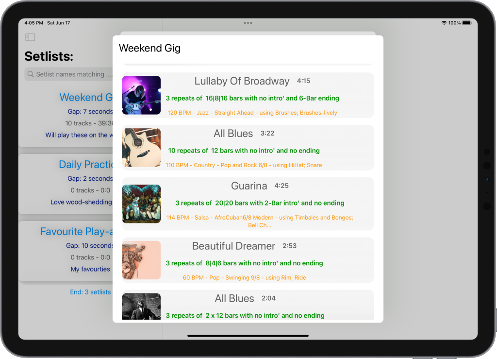 iPad Pro with NetTracks categories screen